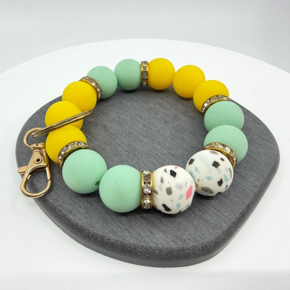 Colorful Silicone Bead Keyring Bracelet Boho Wristlet Chunky Festival Accessory
